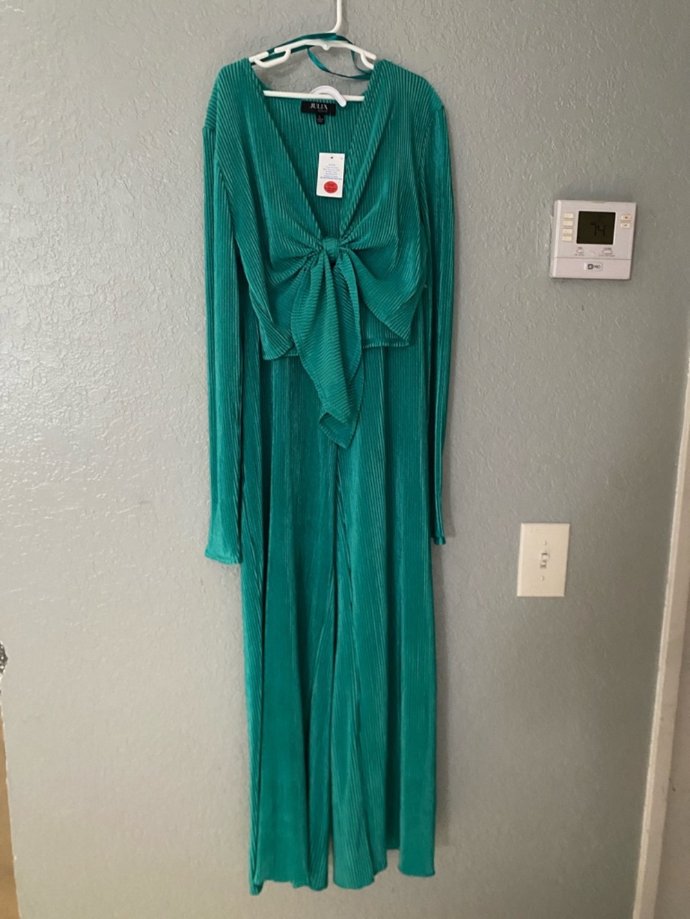 Teal Long-Sleeve Tie-Front Pants Set